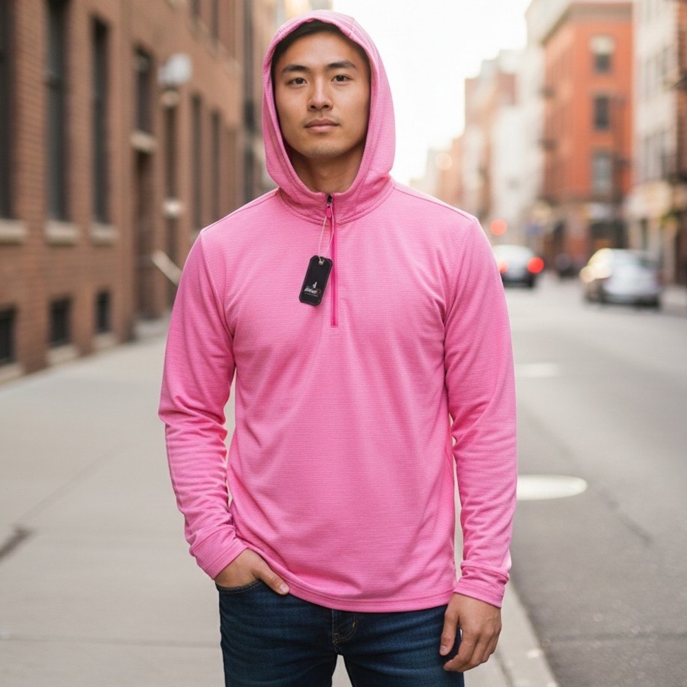 Johnnie-O Hybrid Performance 1/4 Zip Hoodie Men's XL Cabo Pink Striped JMHD1150